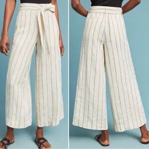 Anthropologie Cream Stripe Wide-Leg linen Pants